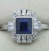 3.00ct Blue Sapphire Emerald Cut 10K White Gold Plated Wedding Engagement Ring - £45.62 GBP