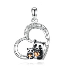 New 925 Sterling Silver Funny Panda Pendant Heart Necklace Sterling Silver Jewel - £22.00 GBP