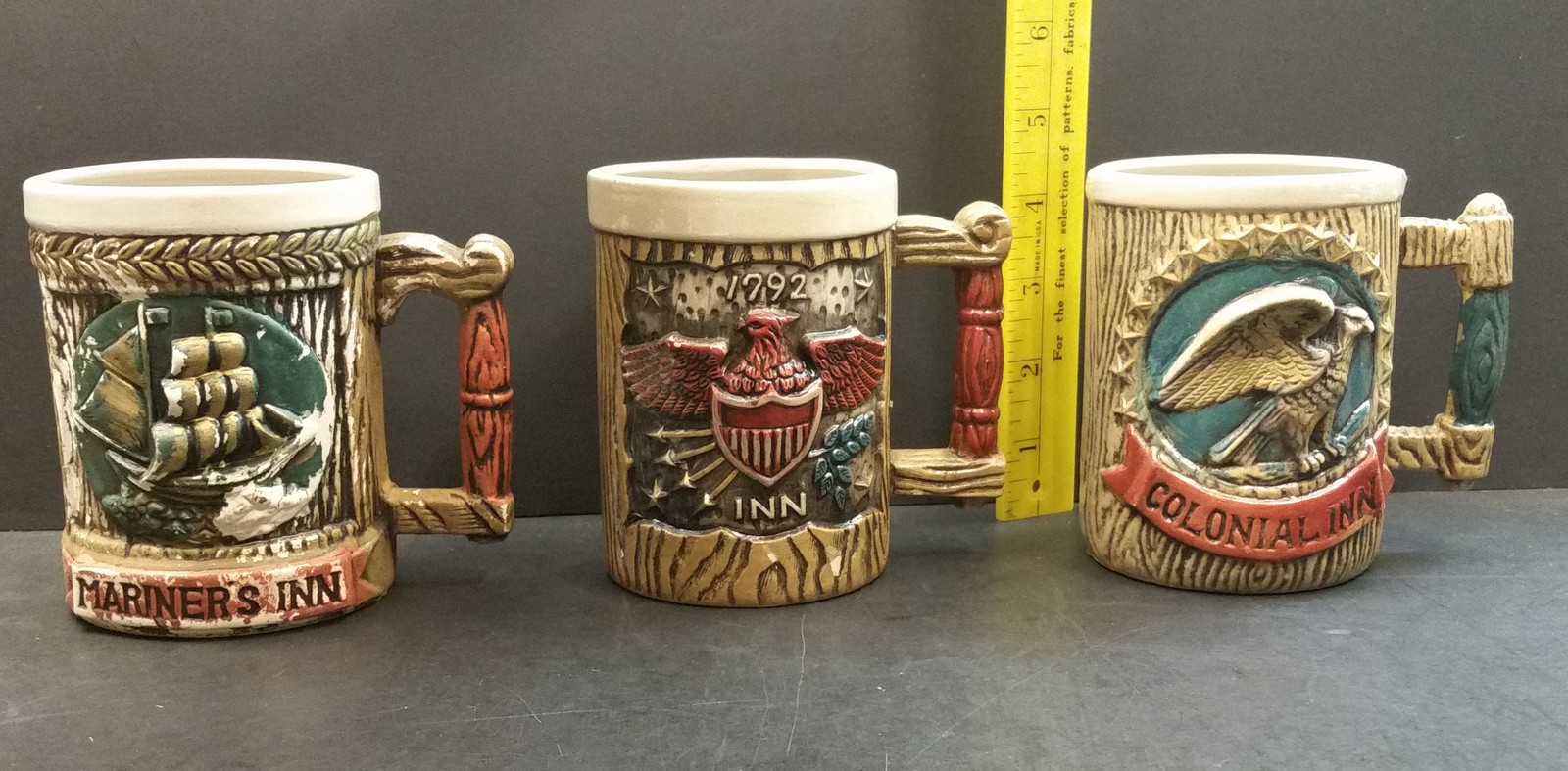 Set of 3 Vintage Mariner’s Inn Ceramic Mugs Very Rustic - $34.99