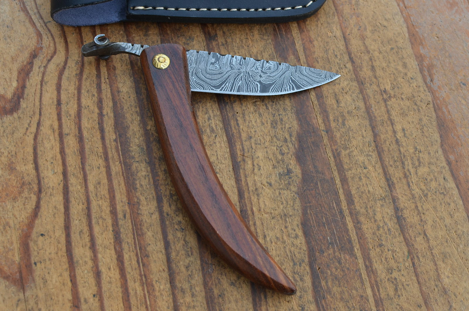 vintage real handmade damascus steel folding knife 5601 - Custom ...