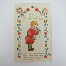 Postcard Greeting Valentine Blonde Boy Antique Telephone Old Man &amp; Woman Hearts - £7.98 GBP