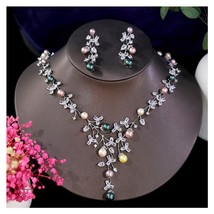 Elegant Pearl Necklace AAA Cubic Zirconia 2pcs Jewelry Sets For Women Water Drop - £76.01 GBP