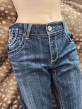 Seven7 Jeans Womens 34/31 Blue Denim Skinny Leg Med Wash Rhinestone Button - £15.68 GBP