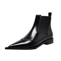 new Women Ankle Boots plus size 22-26.5cm Cow patent leather Chelsea boots Low-h - £112.02 GBP