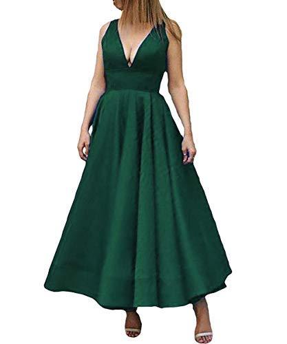 Kivary Plus Size V Neck Ankle Length Backless Formal Prom Evening Dress Hunter U
