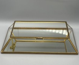 Artisan De Luxe Glass Gold Mirrored Display Case Jewelry Box Hinged Lid Casket  - £29.26 GBP