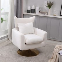 Classic Mid-Century 360-degree Swivel Accent Chair, White Teddy Fabric - £217.70 GBP