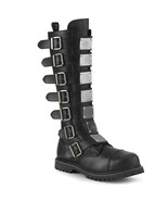 DEMONIA RIOT-21MP Mens Black Punk Combat Steel Toe Faux Leather Knee Hig... - $192.77 CAD