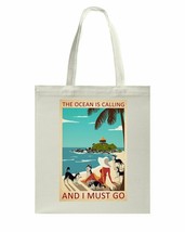 The Ocean is Calling And I Must Go Huskies Bag Dogs Lover Canvas Bags Gift 15&quot; - £15.78 GBP