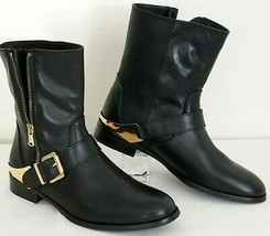CHARLES DAVID BLACK NAPPA LEATHER REMIAN MOTO BOOTS MADE IN ITALY SZ 8NEW! - £85.65 GBP