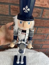 Glam Nutcracker 15&quot; Silver Blue Christmas Rhinestones White Fur Wood Drummer - $28.50