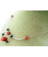 NECKLACE in STERLING SILVER 925 with red jasper and black vulcano lava s... - £22.81 GBP