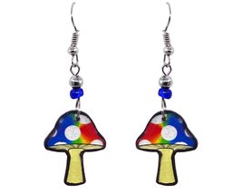 Rainbow Magic Mushroom Graphic Dangle Earrings - Womens Psychedelic Fashion Hand - £11.86 GBP
