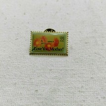 USPS Stamp Love You Mother USA 22¢ 1987 Pin Brooch Green Orange Floral D... - £7.01 GBP