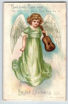 Easter Postcard Ellen Clapsaddle Green Dress Angel Holds Violin 1911 Signed - $16.34