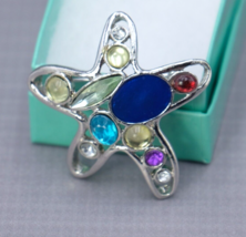 Silver Tone Blue Green Multi Rhinestone and Cabochon Star Starfish Brooc... - £11.65 GBP