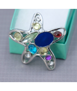 Silver Tone Blue Green Multi Rhinestone and Cabochon Star Starfish Brooc... - $278.79 MXN