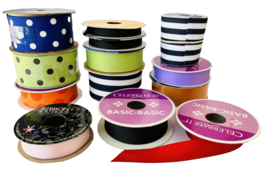 13 Rolls Grosgrain Ribbon for Crafts Sewing Hair Polka Dots Stripes Soli... - $24.18