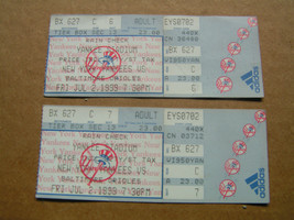 Lot Of 2 MLB New York Yankees July 2, 1999 Vs. Baltimore Orioles Ticket ... - £6.16 GBP