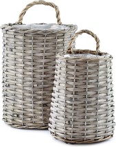 Auldhome Wall Hanging Baskets (Set Of 2); Woven Wicker Rustic Farmhouse Gray - £28.93 GBP