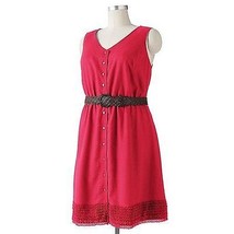 Croft &amp; Barrow Womens Plus Linen Red Sleeveless Dress Crochet Hem 20W - £15.94 GBP