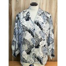Alfred Dunner Blouse Size 12 Tropical Floral Jungle Long Sleeve Black Gray Shirt - £10.40 GBP