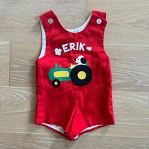 Vintage Kelly&#39;s Kids Red Shorts Romper Dog on Tractor ERIK sz 2 - $19.99