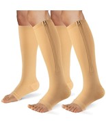 FOFLORA Zipper Compression Socks for Women &amp; Men 2 Pairs，15-20mmhg Open Toe - $12.87