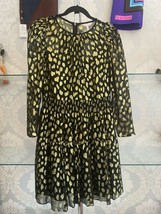 Rebecca Taylor Metallic Gold &amp; Black Leopard Long Sleeve Dress Sz 6 $495 Nwt - £177.68 GBP