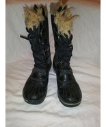 WOMENS SOREL TALL FAUX FUR TRIM DUCK STYLE WATERPROOF BLACK WINTER BOOTS... - £52.25 GBP