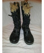 WOMENS SOREL TALL FAUX FUR TRIM DUCK STYLE WATERPROOF BLACK WINTER BOOTS... - $63.46