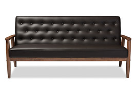 Kennedy Brown Faux Leather Upholstered Wooden 3-seater Sofa - $12,158.69 MXN
