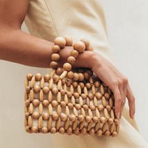 Women Handbag Straw Woven Tote Large Capacity Summer Beach Wooden Bead Bag Handb - £33.63 GBP