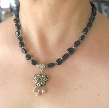 Black beads necklace, onyx gemstone necklace, designer gemstone necklace (856) - £26.74 GBP