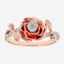 1/10CT Redondo Imitación Diamante Flor Rosa Compromiso Anillo 14K Oro Chapado - £74.52 GBP