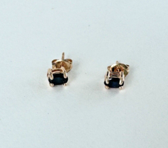 18K Yellow Gold / 925 Sterling Silver Genuine Sapphire Earrings Oval Studs - £9.16 GBP