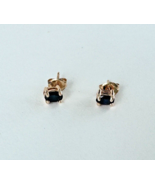18K Yellow Gold / 925 Sterling Silver Genuine Sapphire Earrings Oval Studs - £9.02 GBP