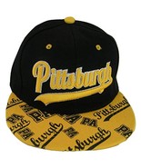 Pittsburgh Script Print on Bill Adjustable Snapback Baseball Cap (Black/... - £11.95 GBP