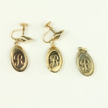 ✅ Vintage Pair Jewelry Clip On Earrings Monogram Letter R Gold Plate Dangle - £5.81 GBP