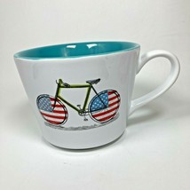 World Market Mug Bicycle Teal American Flag USA Cycling Theme 12 ounce - $12.16