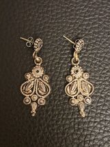 Vintage Silver Toned With Black Enamel Gothic Earrings - $4.95
