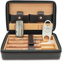 Cedar Wood Travel Portable Leather Cigar Humidor Case with Humidifier, Black, 4  - £51.11 GBP