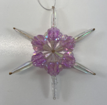 Vintage Lavender Purple Clear Handcrafted Beaded Snowflake Christmas Ornament - £13.23 GBP