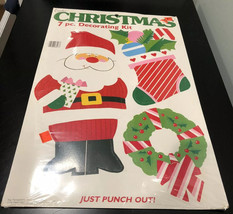 VTG Eureka Christmas 7 Piece Decorating Kit Punch Outs Santa Claus Stocking - $5.98