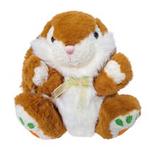 MTY International Brown White Easter Bunny Rabbit Carrot Feet Plush Bow 12&quot; - £29.57 GBP