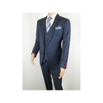 Men Suit BERLUSCONI Turkey 100% Italian Wool Super 180's Vested #Ber3 Ink Blue image 4