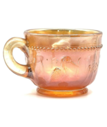 Vintage Carnival Glass Cup Iridescent Marigold Crane Bird Pattern - $67.22 CAD