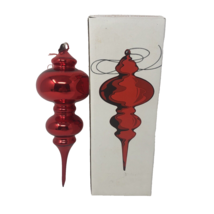 VTG DEPARTMENT 56 Mercury Glass Double Finial Ornament Red 10&quot; w/ Box - $31.00