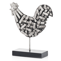 3&quot; X 9.5&quot; X 10.5&quot; Silver And Black Strap Rooster - £45.49 GBP