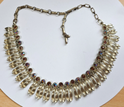 Vintage AB &amp; Brown Rhinestone Bezel Set Collar/Choker Necklace 18&quot; -Adju... - £34.41 GBP